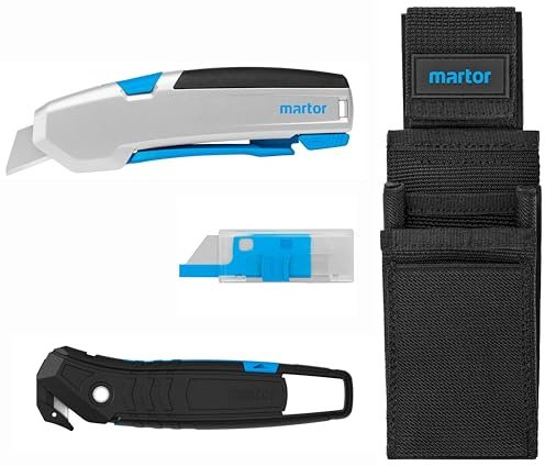 MARTOR Set SECUPRO 625 & SECUMAX 350 SE, Gürteltasche, Ersatzklingen | Autom. Klingenrückzug, Zangengriff, verdeckte Klinge, Karton & Folie, No. 992203.09
