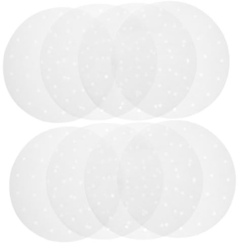GRIRIW Bamboo Steamer Liners and 10 Inch Round Perforated Parchment Paper for Steaming and Air Frying Cooking 100 Sheets Heat Resistant