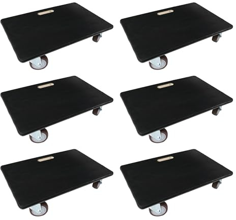 PROREGAL Profi Transportroller Hercules 40x60 cm Schwerlast bis 500 kg mit 4 Gummirollen & Griff, Sperrholzplatte mit Gummibelag rutschfest, 6er Set Rollbrett für Möbel Umzug Werkstatt Möbelroller