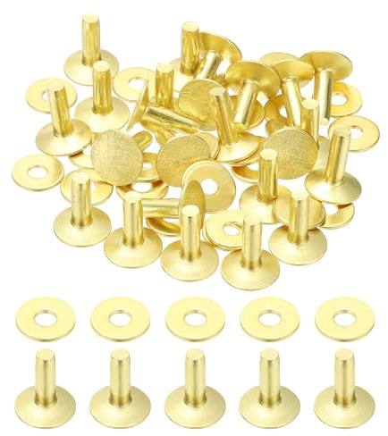 PATIKIL 12x4x12mm Leather Rivets and Burrs, 24 Sets Leather Rivets and Washers Brass Fastener Metal Studs Posts for Leather Craft, Belts, Wallets, Collars, DIY Crafts