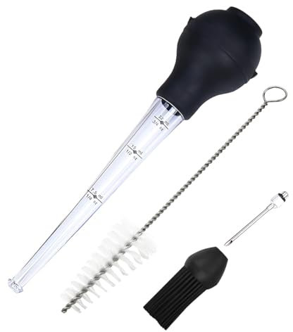 Jeringa para carne de pavo con cepillo de limpieza y aguja de inyección, pipeta para barbacoa, carne de res, tocino, pollo, cerdo, pavo