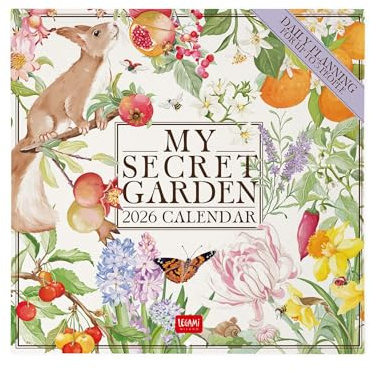 Legami - Wandkalender 2026, My Secret Garden, Großer Wandkalender, 12 Monate und Jahresplaner, Englisch, Platz für Notizen, Sternzeichen, internationale Feiertage, 30 x 29 cm