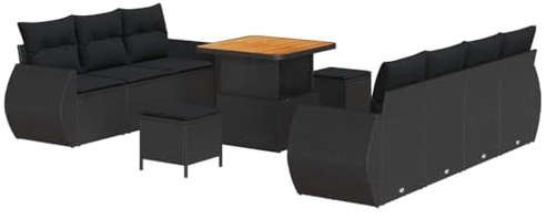 vidaXL Trädgårdsoffset 10 st 7-Antal sittplatser Svart konstrotting