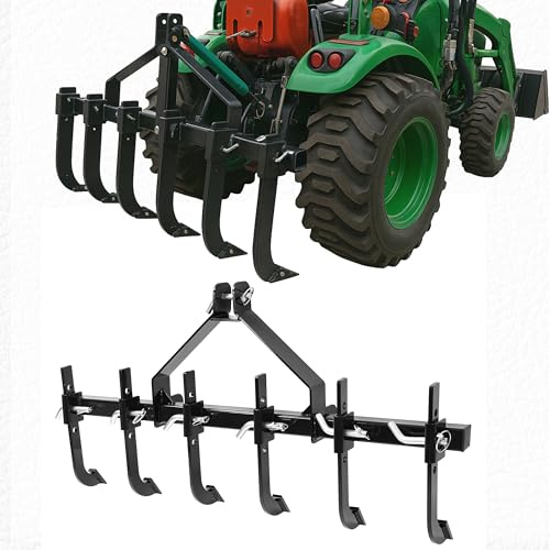 KUAFU 48 Chisel Plow Scarifier W/6 Adjustable Shanks Compatible with CAT-0 Tractors Detachable Cultivator 3-Point Plow Scarifier Implement for Pulverizing Soil, Ripping Through Roots