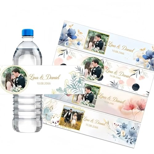 MEIEG Personalisierte Wasserflaschenetiketten Mit Text/Bild, Individuelle Foto-Flaschenaufkleber, Wasserfeste Flaschenetiketten Für Hochzeiten, Babypartys, Geburtstage Und Jubiläen(50pcs)
