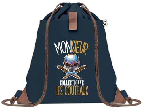 Sac à Dos Bleu avec Pochette J'peux Pas Collection Couteaux – Sac de Sport et Gym avec Cordelettes en Toile – Sac Doudou – Idée Cadeau Original Collègue, Anniversaire ou Départ Retraite