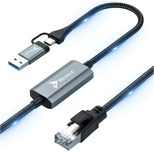 Reagle 2M Ethernet USB C USB A a RJ45 Cable de red LAN para ordenador portátil de alta velocidad 2,5 Gbps, compatible con PC, MacBook, Windows, MacOS, Linux