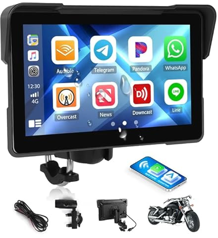 [2025 NUOVO] CAMECHO 6.86 Pollici Schermo Wireless Carplay Moto con AHD Telecamera Posteriore×2, Navigatore Auto con Wireless CarPlay Android Auto Mirror Link Bluetooth IP67 Impermeabile 12V