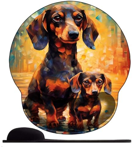 3D Tapis de Souris Ergonomique - Tapis de Souris Gamer avec Repose Poignet, Confort avec Repose- Gaming Mouse Pad pour Bureau et Maison，Deux Chiens teckels