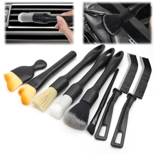 Yuyueda 8 Pcs Car Detailing Brushes Kit,Non-Scratch Small Brush, Car Interior Cleaning Brush Set In Soft/Middle/Hard,Crevice Brush,Dusting Brush For Car Interior & Exterior,Air Vents,Dash,PC Keyboards