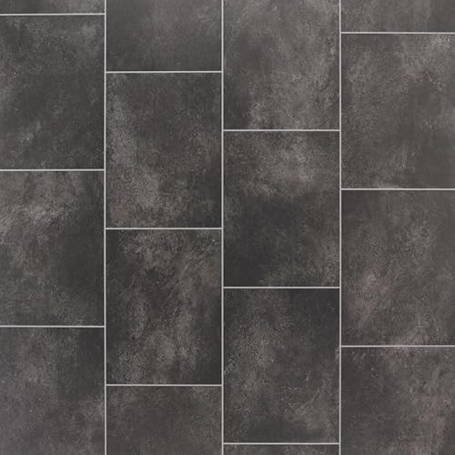 Lara 8409 Warm Grey Stone Tile Effect Turbo Vinyl Flooring | - 3m x 2m (9ft10 x 6ft6)