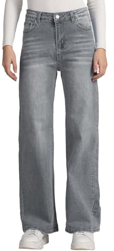 vittorio y Jeans Donna Vita Alta Larghi Jeans Donna Baggy Wide Leg Fit Jeans FX9050 (IT, Testo, XL, Regular, Regular, Grigio)