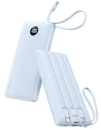 VRURC 10000mAh Power Bank With Built-in 4 Cables, Slim Portable Charger