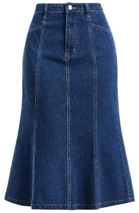 CIMUK Women's Fishtail Midi Denim Skirt