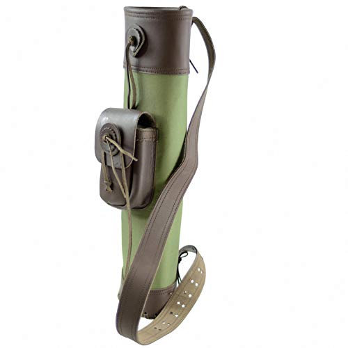 elToro Horrido Line Rückenköcher – robuster Köcher aus grünem Nylongewebe mit Lederverstärkungen – Verstellbarer Schultergurt, Zubehörtasche mit Lederband – für Rechts- & Linkshandschützen