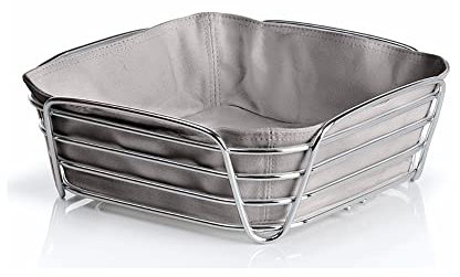 Blomus DELARA - Cestino per Il Pane in Acciaio Cromato, con Borsa in Tessuto di Cotone, Design, Versatile e di Alta qualità. (Altezza x Larghezza x profondità: 9,5 x 25 cm. Colore: Moonbeam, 63758)