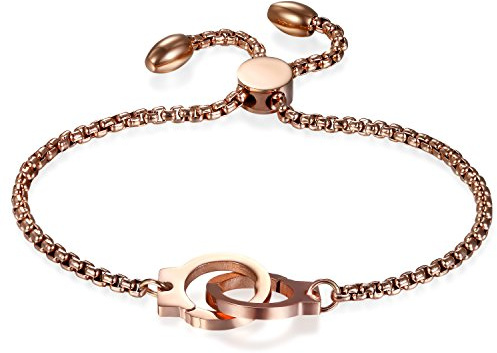 JewelryWe Schmuck Damen Armband mit politert Katze/Lebensbaum/Handschelle/Engelsflügel, Edelstahl Charm-Armband Armkette Verstellbar Armkettchen Armreif, Rosegold/Gold/Silber