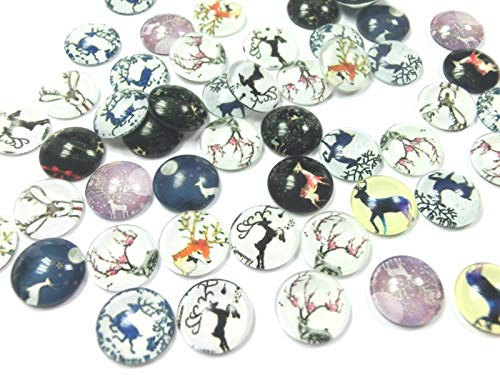 Glas Cabochons 12mm Weihnachten Rentier #76 | 50 Stück, Rund, Flach, Glascabochons