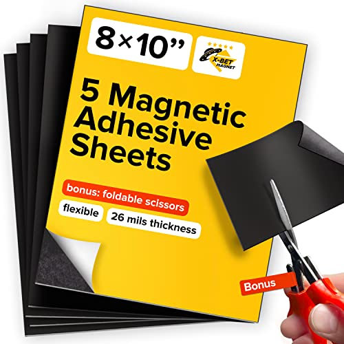 Magnetic Adhesive Tape - Sheets with Adhesive Backing - 5 PCs Each 20cmx25cm - Flexible Magnetic Paper with Strong Self Adhesive - Sticky Magnet Sheets for Photo and Picture Magnets - Craft