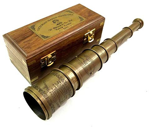 Vintage Messing Teleskop Antik 50,8 cm Hand ausziehbar Naval viktorianischen Piraten Teleskop mit schöner polierter Hartholzbox