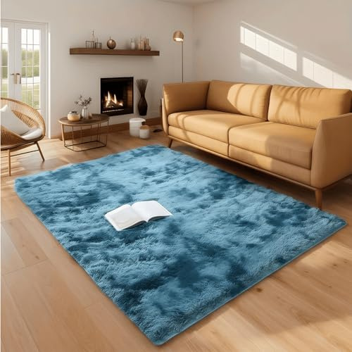 linyingdian Hochflor Teppich wohnzimmerteppich Langflor - Teppiche für Wohnzimmer flauschig Shaggy Schlafzimmer Bettvorleger Outdoor Carpet. (Blau, 80x160cm)