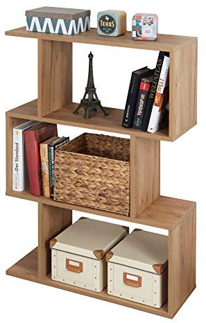 RICOO Standregal 3 Regalböden WM072-EC Raumteiler Regal schmal Eiche braun 97 x 70 x 25 cm Bücherregal Holzregal Wand Würfelregal Büroregal klein Regale & Ablagen Bookshelf Wandregal Holz