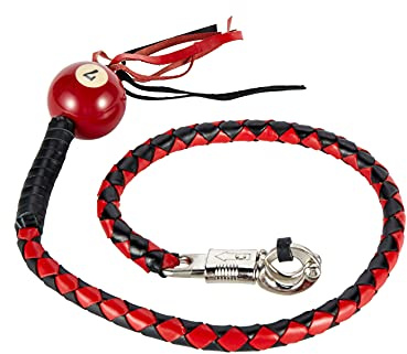 GARGOYLE BELLS Genuine Leather Motorcycle Whips 42 Get Back Whip with Fringes and Ball, Heavy Duty Biker Whips Handlebar Accessories for Motorbike