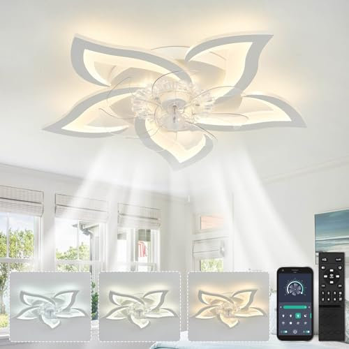 YUNLONG Ceiling Fans with Lights and Remote Quiet DC Fan Light Ceiling Led 6 Speed Dimmable Ceiling Fans with Lamps for Bedrooms Living Room Kids Lounge