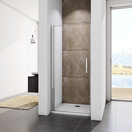 Acezanble Porte de douche pivotante 90x197cm en niche, 6mm verre transparent sécurit avec le traitement d'anticalcaire