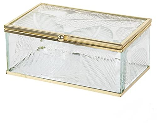 RiloStore Glasbox Gold Farben n02cla Glas Metallbox Schmuckbox 14x8x6cm Schmuckdose Blätter Vintage Nostalgie Ringhalter Ringschatulle Schminkdose Ringbox Schatulle
