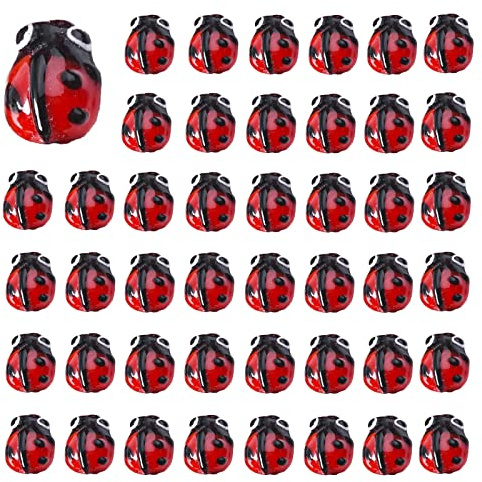 SUNNYCLUE 1 Box About 40Pcs Ladybug Beads Red Lampwork Glass Flying Animal Insects Handmade Bead Loose Spacer Elastic Thread for Jewelry Making DIY Bracelets Necklaces Crafts Supplies Findings