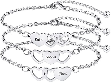 MeMeDIY 2/3 Piezas Pulseras de la Amistad de Juego de Pulseras de Mejores Amigos en Acero Inoxidable Nombres Personalizados para Hermanas Cumpleaños Mujeres Regalos para Boda Dama de Honor