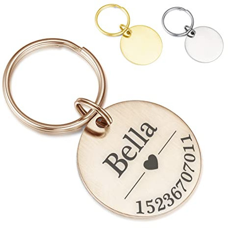 TMT Hundemarke mit Gravur Edelstahl-Hunde-Anhänger | wetterfest, matte Oberfläche | Roségold, Gold, Silber | Hundehalsband mit Namen und Telefonnummer, Hundemarke personalisiert mit Symbolen