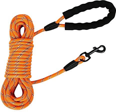Reflektierend Schleppleine für Hunde, 5m/10m/20m Seil Hundeleine Trainingsleine Langes Ausbildungsleine für kleine, mittelgroße Hunde, Schwarz (Orange-0.8cm, 20m)