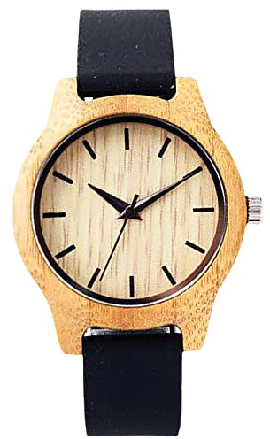 rorios Herren Damen Bambus Holzuhr Analog Quarzwerk mit Silikonband Leicht Holz-Armbanduhr für Damen Herren Natürholz Uhr