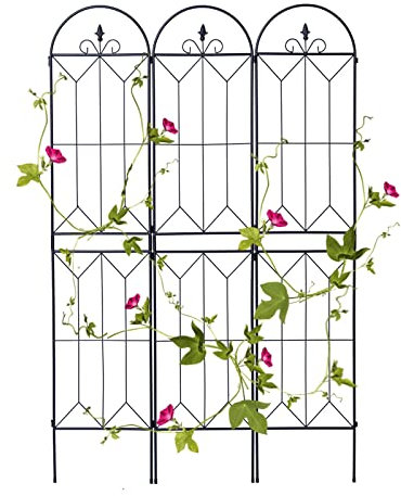 Schwarzer Gartengitter Spalier Für Kletterpflanzen, 118 × 180 cm Faltbare Rankgitter Metall Für Indoor Outdoor Blumen Gemüse Obst Reben Unterstützung, Einfache Montage