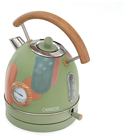Bouilloire Caprizze Nara 2200 W, en acier inoxydable, thermomètre intégré, capacité 1,8 l, décoration florale et effet bois