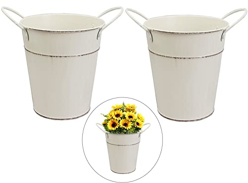 2 Stück Blumentopf Vintage, Blumentopf Landhausstil, Blumenvase Aus Metall, für Garten Blumenarrangement, Wohnzimmer Ornament, Kleinteile Lagern (Vintage-Beige)