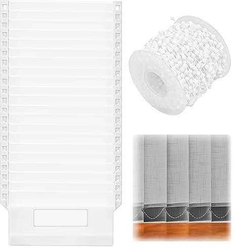 Lamellenvorhang Beschwerungsplatten 20 Stück und 10 Meter Kette Rollokette 89 mm Lamellenvorhang Ersatzteile Vertikaljalousien-Zubehör für Vorhang Tür Fenster Zubehör