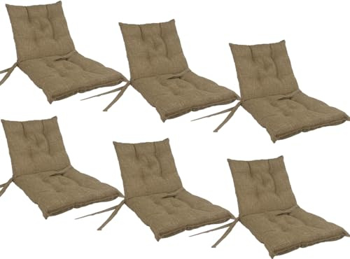 GBiancheria Set di 6 Cuscini Imbottiti per Sedie con Schienale da Esterno ed Interno Resistente e Comodo per Sedie Reclinabili, Spiaggine e Poltrone da Giardino Made in Italy (Tortora)