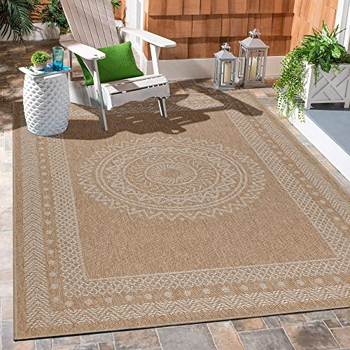 Carpetsale24 Outdoor Teppich 120x170 cm – Wetterfester Teppich für Balkon, Terrasse & Wohnzimmer – Flachgewebe in Jute-Optik, Pflegeleicht & Vielseitig