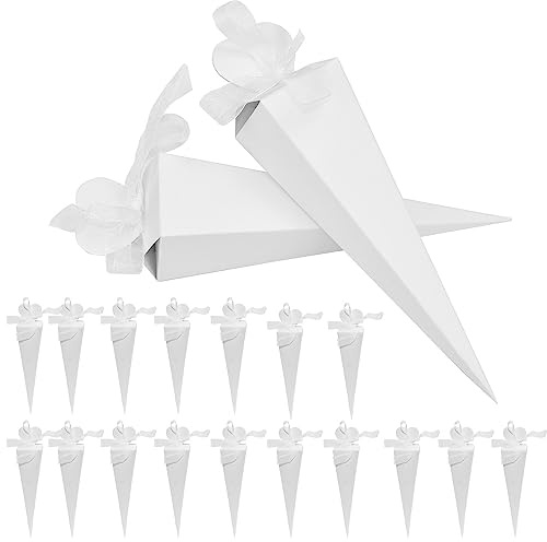 Kleemeiero 120 Stück Hochzeit Geschenkbox Weiss Konfetti Kegel Süßigkeiten-Boxen aus Papier Blütenkonfetti für Deko Süßigkeiten Schokolade Blütenblätter