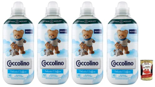 4x Coccolino Delicato e Soffice,Weichheit bei jeder Wäsche,Konzentrierter Weichspüler,42 Wäschen, 980ml + Kostenlose Italian Gourmet Polpa di Pomodoro 400g Dose