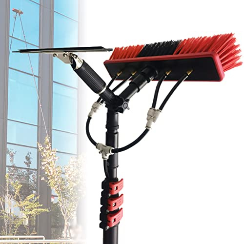 FENGSSLL Kit Pulizia Pannelli Fotovoltaici Water Broom Spazzolone Telescopico con Asta Estendibile, per La Pulizia di Finestre, Pannelli Fotovoltaici E Solari, Lavavetri Telescopico,18FT/5.4M