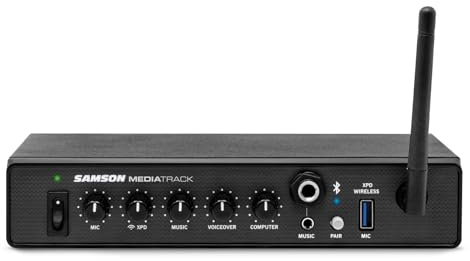 Samson MediaTrack 4 Channel Mixer and USB Audio Interface with Bluetooth, Voiceover-Ducking, XLR/Line Inputs and Stereo/Mono Output for Studio, Streaming and Installations
