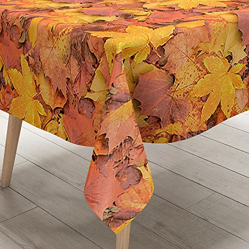FANSU Herbst Tischdecke Tischwäsche, 3D Ahornblatt Rechteckige Abwaschbar Tischtuch Draussen Küchentischabdeckung für Garten Küche Outdoor Dekoration (140x160cm,Gelb)
