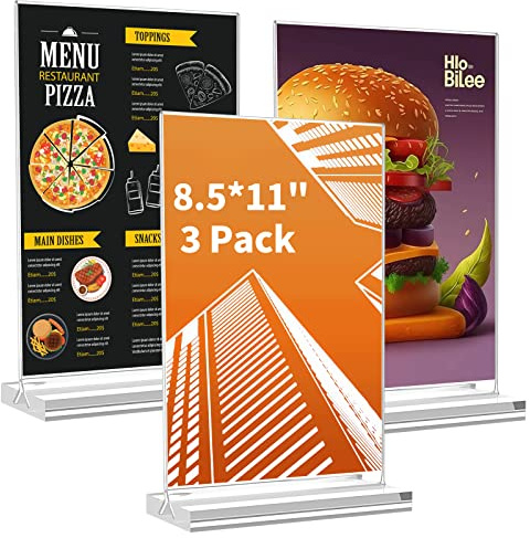 Svalor 3 Stück Aufsteller A4, Acryl Tischaufsteller mit Abnehmbarem Basis | T-Ständer Werbeaufsteller für beidseitige Präsentation, Hochformat Menükartenhalter für Restaurants, Café, Ausstellungen