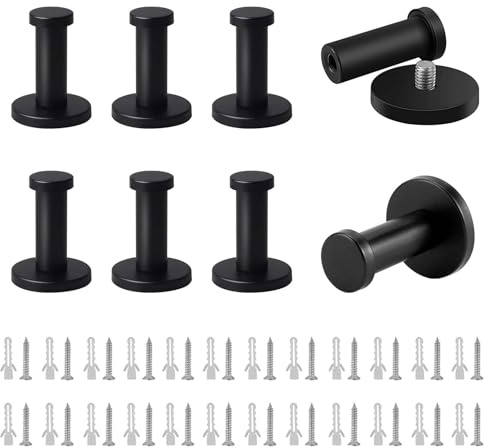 XQEUMC 8 Stück Garderobenhaken Schwarz Matt Rund 55mm Kleiderhaken Edelstahl Einzeln Wandhaken zum Schrauben für Schlafzimmer Badezimmer Kleiderschrank Wohnzimmer