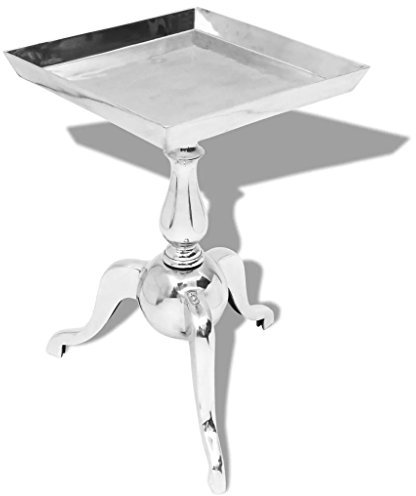CIADAZ Beistelltisch, Tabletttisch, Blumenhocker, Nachttisch, Couchtisch, Wohnzimmer, Nightstand, Quadratisch Aluminium Silber