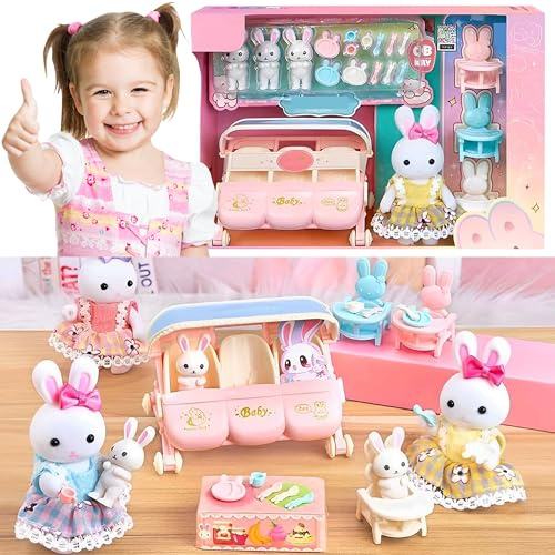 SQAQS Fantasy Home Doll House - Little Rabbit Castle, Family Toys, Toy House, Small Furniture Accessories, Free Matching and Combination (Baby Stroller)